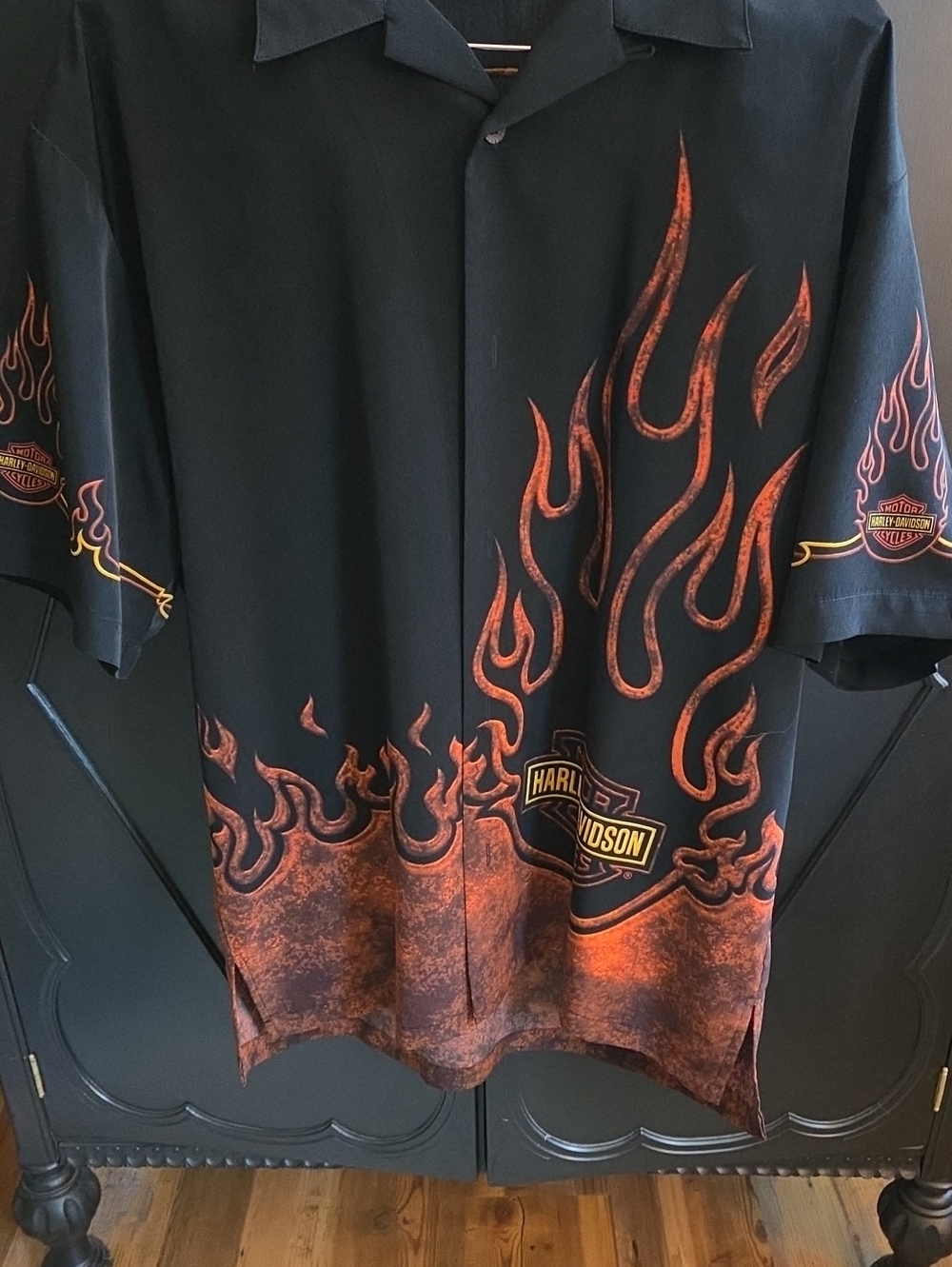 Harley-Davidson Black Shirt with Orange Flame Graphics